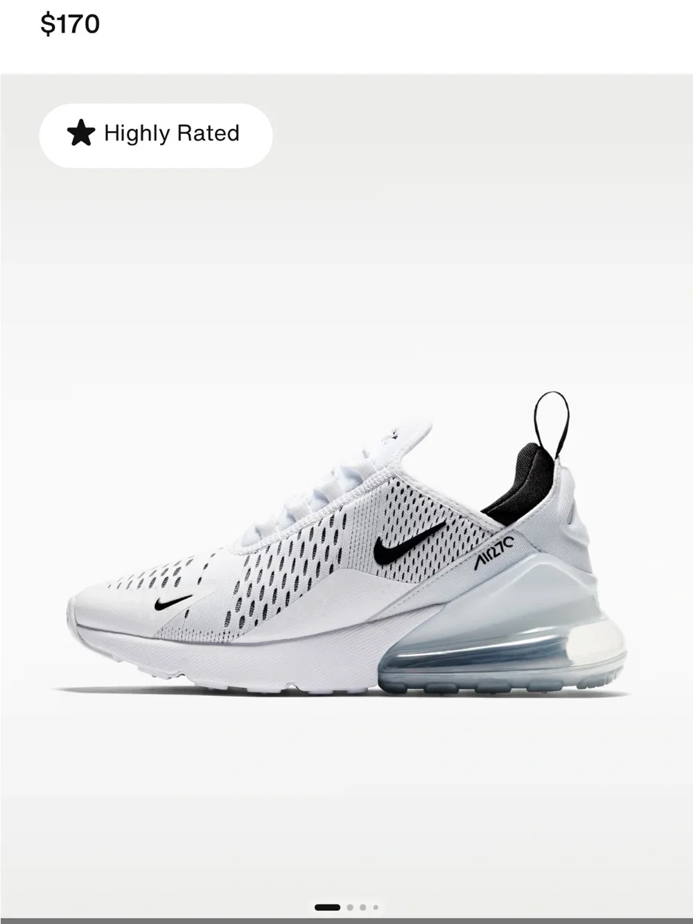 Nike White and Black Women 270 Knit Sneakers 7.5